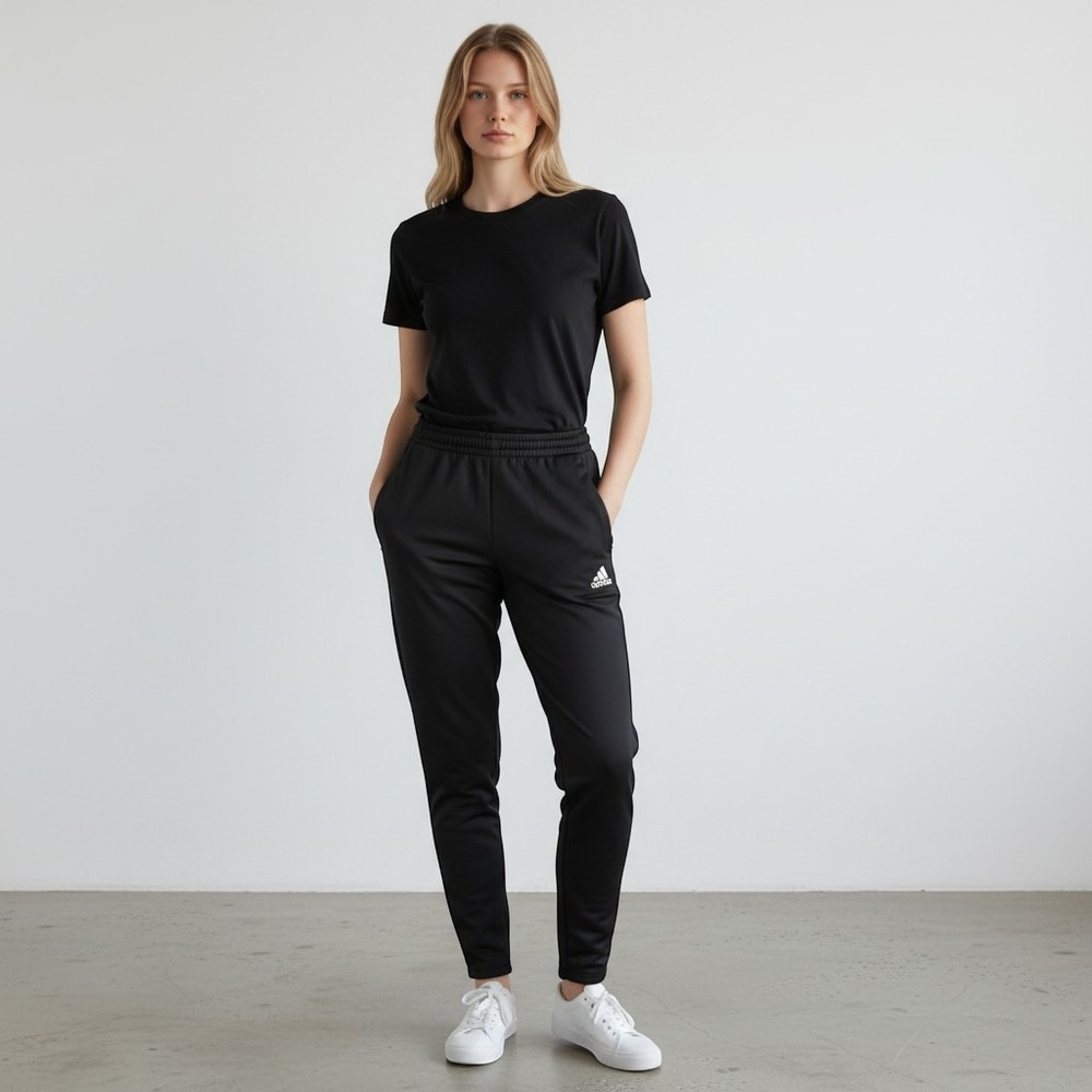 Adidas Tiro Track Pants Womens Small Black Tapered Leg Zipper Ankle Joggers